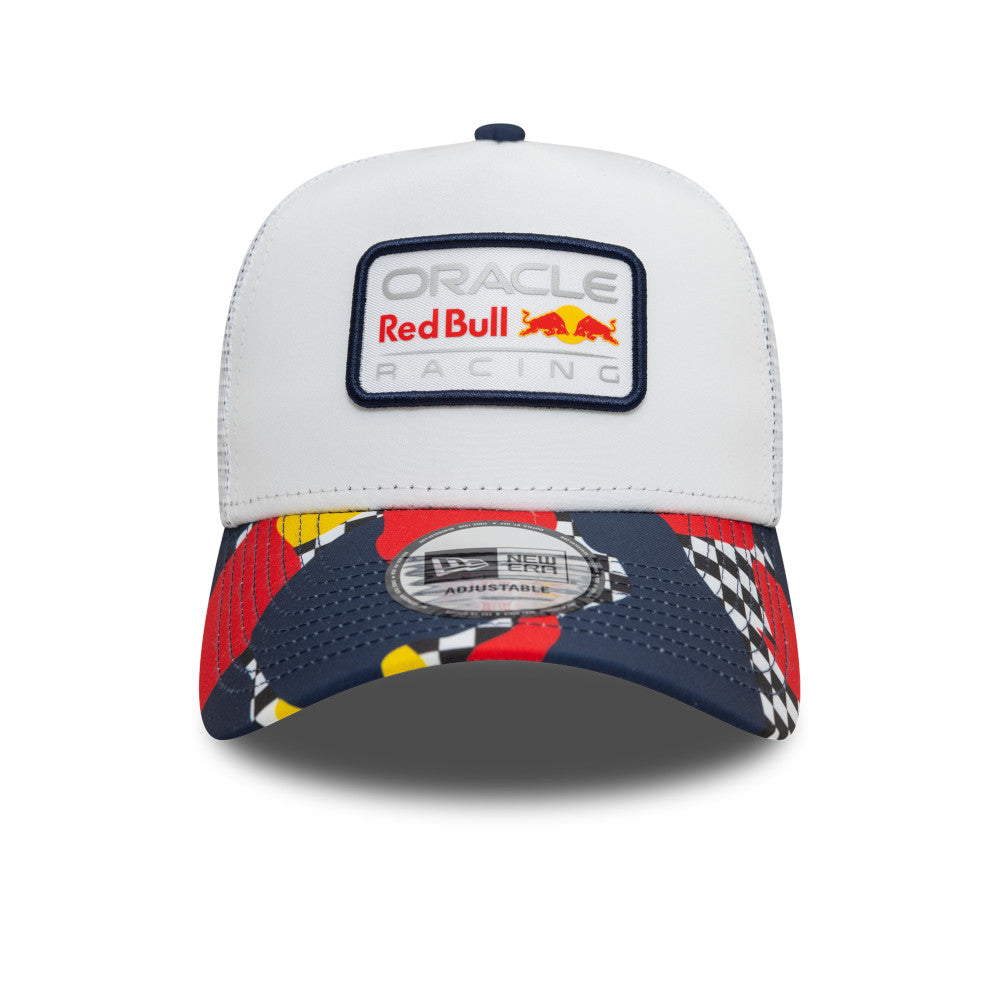 Oracle Red Bull Racing Hat - Formula 1 Abstract White 9Forty A-Frame Trucker Snapback Cap - New Era